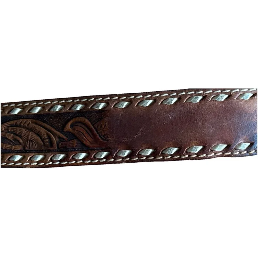 Southwest Clothiers, Inc. Leather Raw Grain Saddle Leather Belt SZ 36 Hand Laced